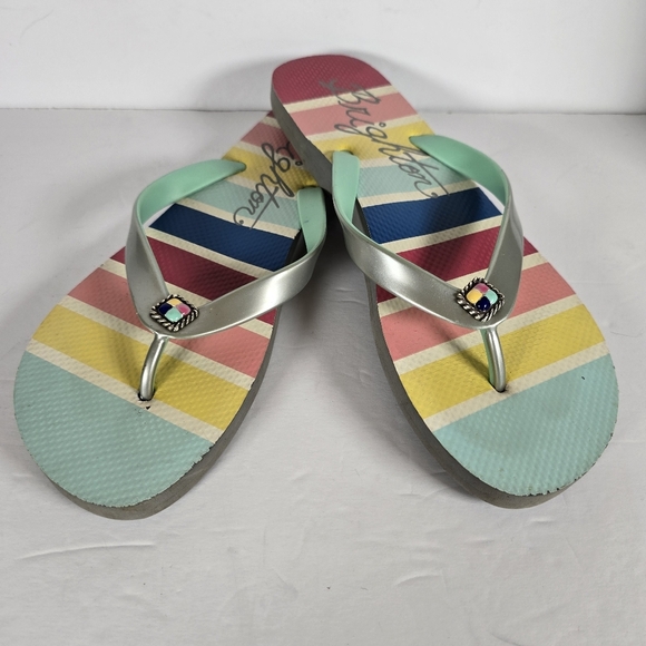 Brighton Colorful Striped Flip Flops With Gems On Top Of Sandals Size 10 Summer - Picture 1 of 9